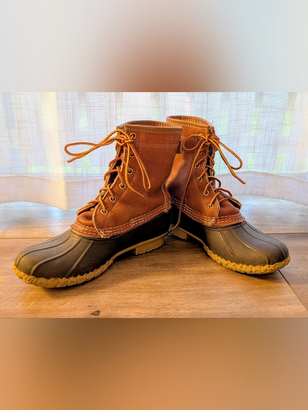 Women's LL Bean Brown Leather Duck Boots - Sz 7, Runs Large - Picture 2 of 6